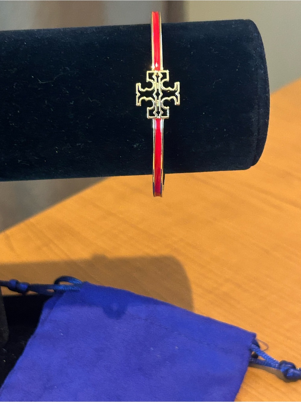 Tory Burch Kira Red Enamel Hinged Bangle Bracelet